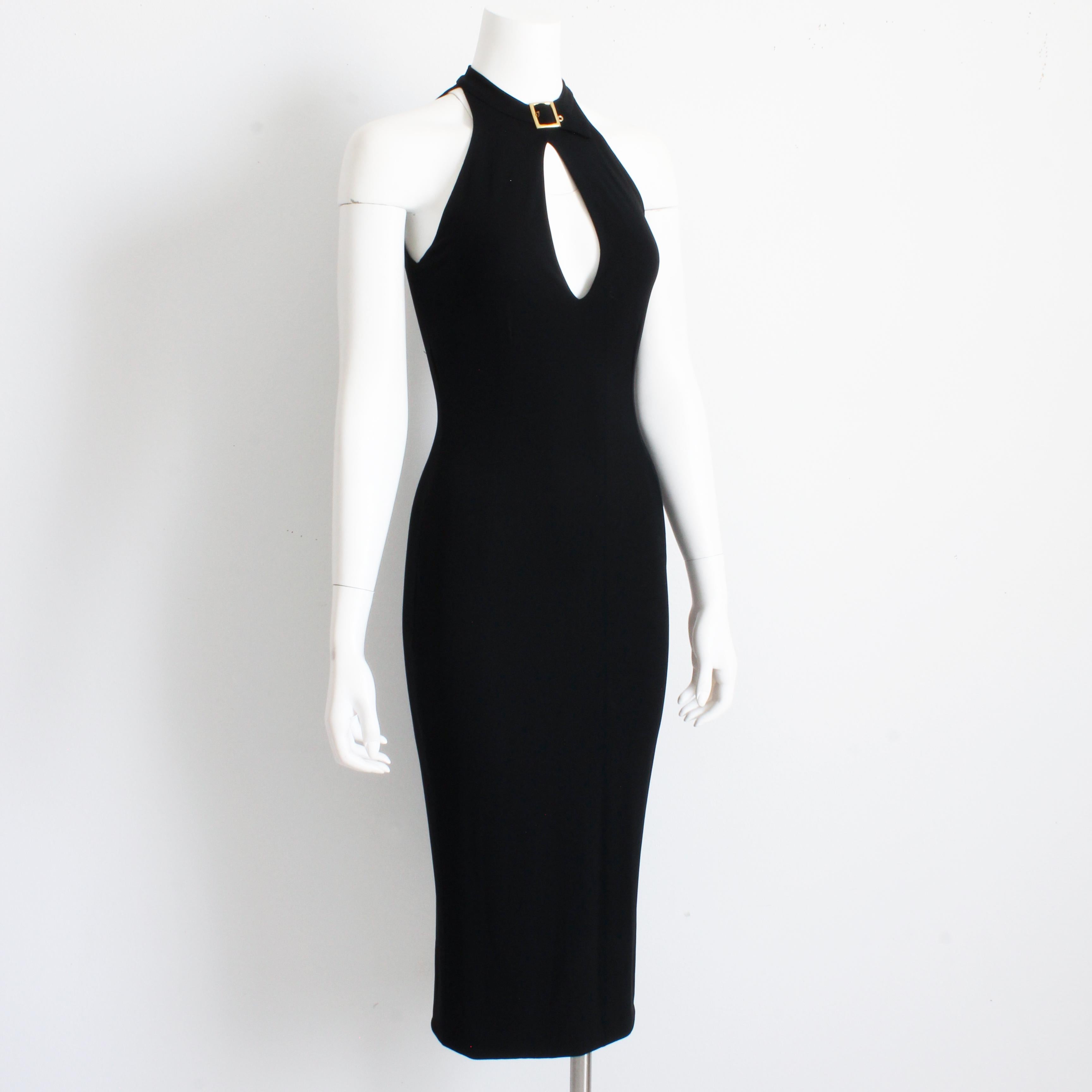 Dolce & Gabbana Dress Buckle Collar Keyhole Chest Black Jersey Wiggle Bodycon  In Good Condition For Sale In Port Saint Lucie, FL