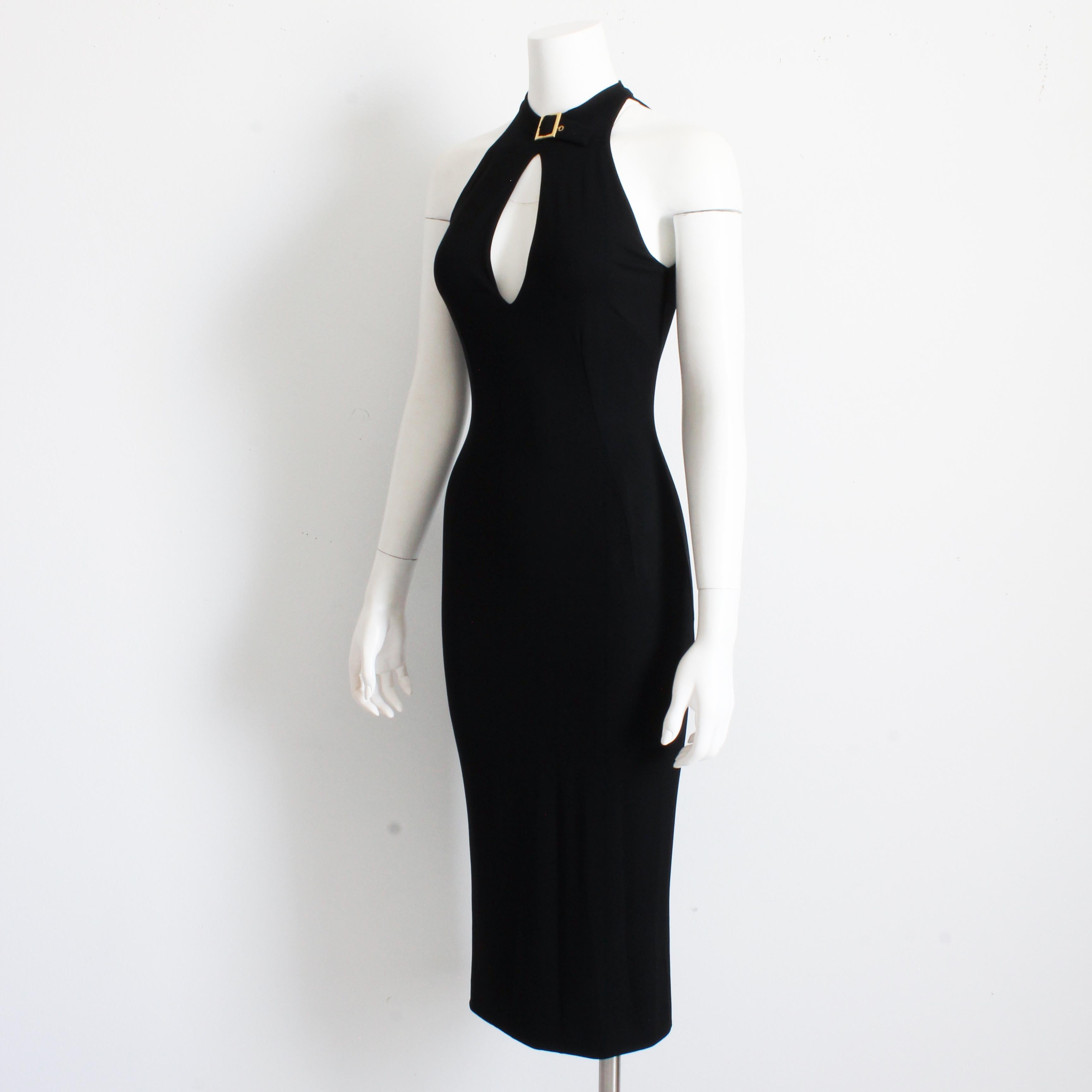 De las mujeres Dolce & Gabbana Vestido Cuello Hebilla Pecho Ojal Jersey Negro Bodycon Meneo en venta