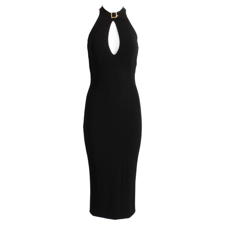 Dolce and Gabbana Dress Buckle Collar Keyhole Chest Black Jersey Wiggle  Bodycon For Sale at 1stDibs
