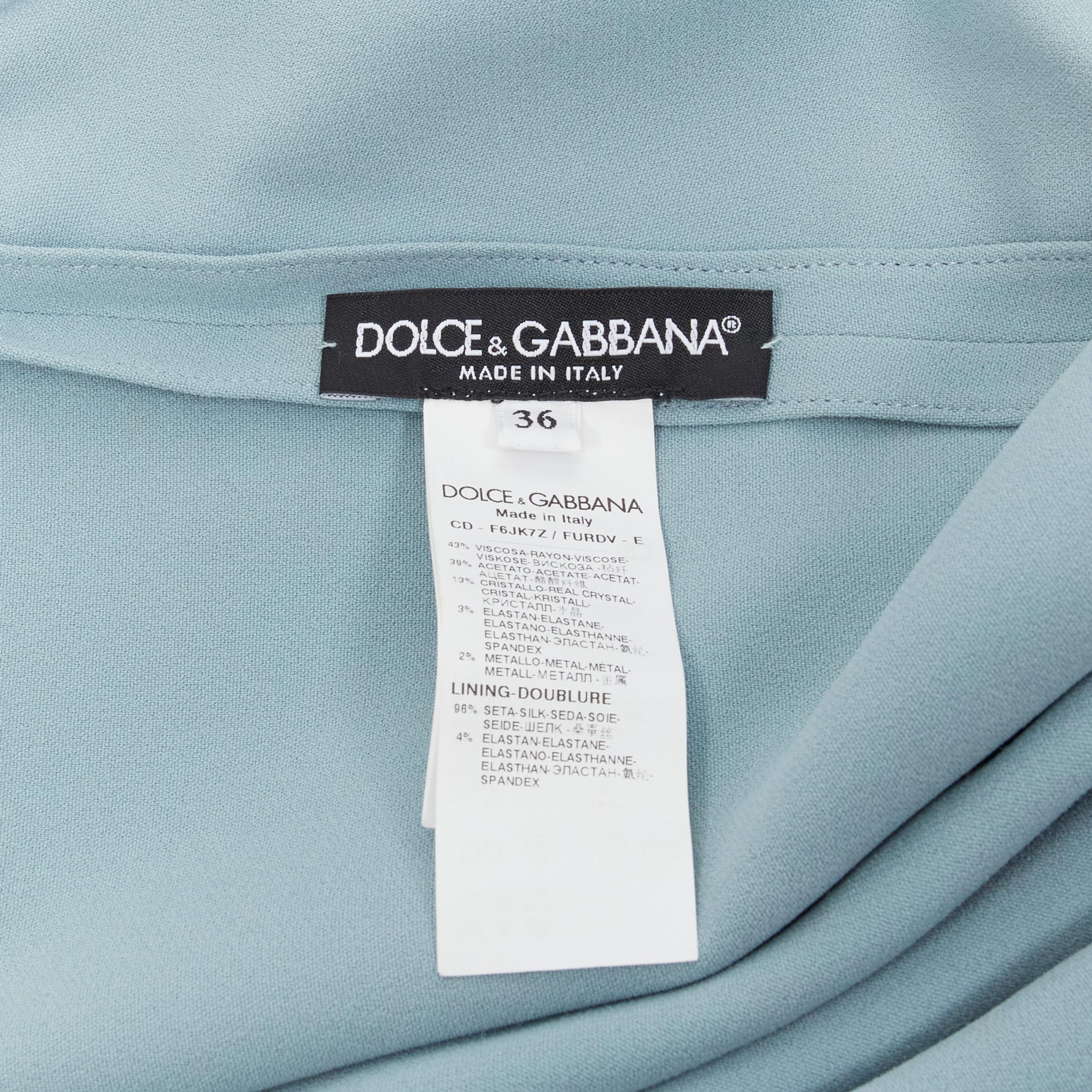 DOLCE GABBANA dusty blue silk crepe crystal embellished dress IT36 XS 3