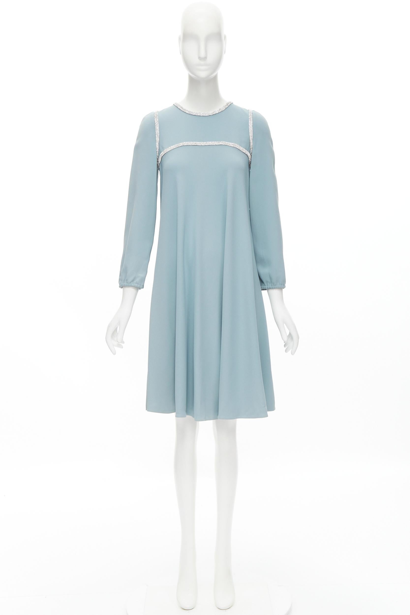 DOLCE GABBANA dusty blue silk crepe crystal embellished dress IT36 XS For Sale 4