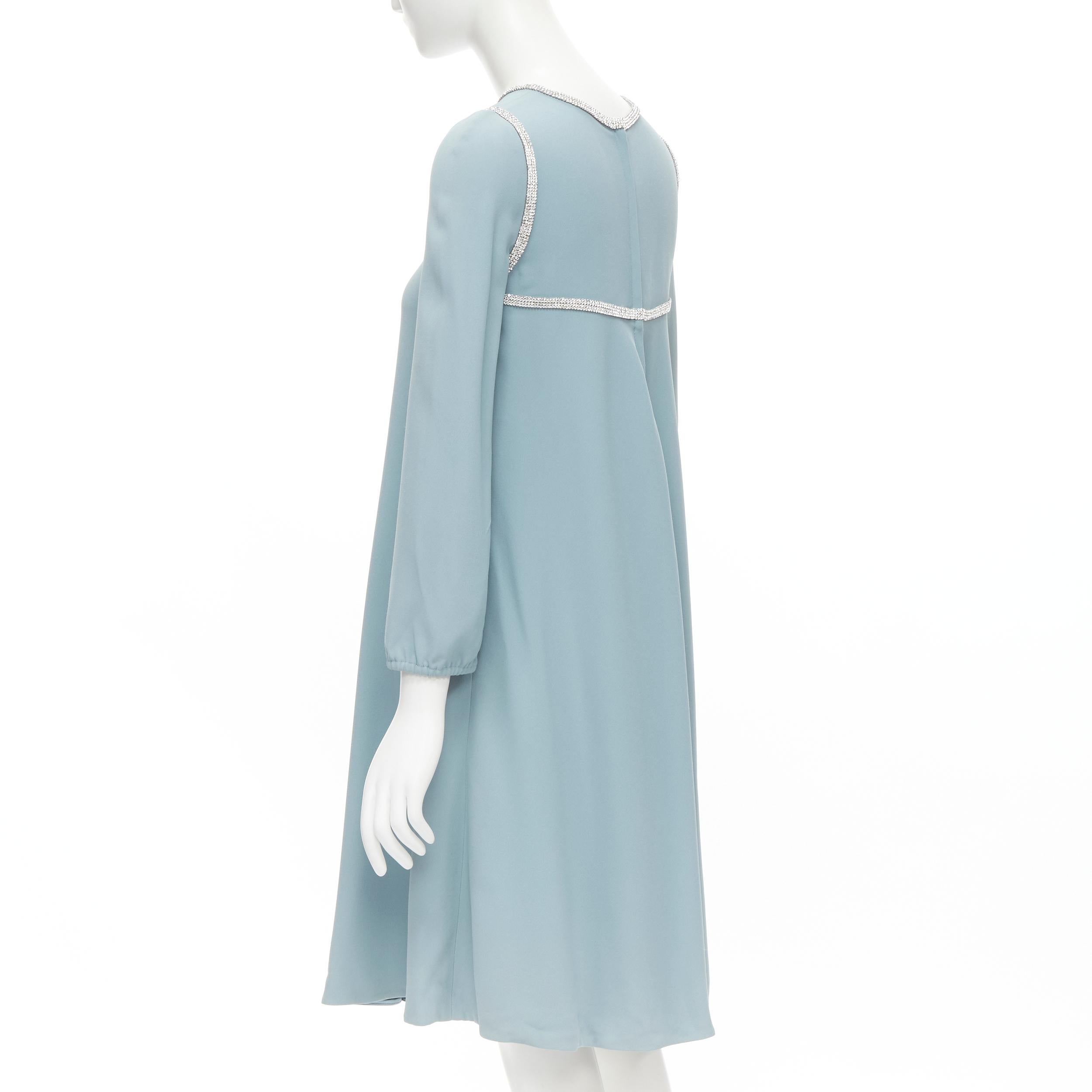 Blue DOLCE GABBANA dusty blue silk crepe crystal embellished dress IT36 XS For Sale