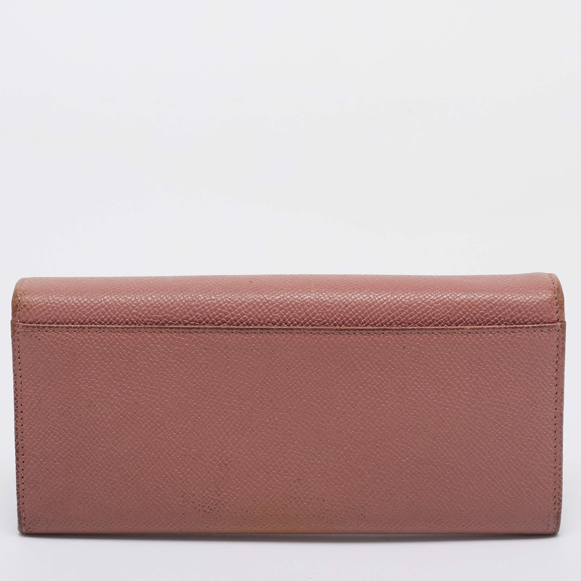 Brown Dolce & Gabbana Dusty Pink Leather Flap Continental Wallet For Sale