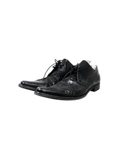 Dolce & Gabbana Early 2000s Black Croc-Embossed Leather Derby Shoes 7.5 US
