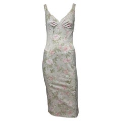 Dolce & Gabbana Early 2000s Floral Hummingbird Silk Slip Dress