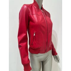 Dolce & Gabbana Early 2000s Red Lambskin Bomber Jacket, IT 40, Vintage