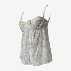 Dolce & Gabbana Early 2000s White Lace Metallic Bustier Top