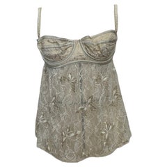 Dolce & Gabbana Early 2000s White Lace Metallic Bustier Top