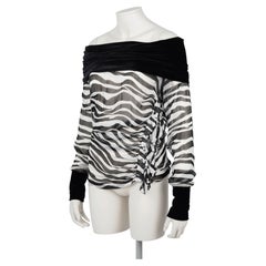 Dolce & Gabbana Early 2000s Zebra Print Silk Chiffon & Velvet Off-Shoulder Top