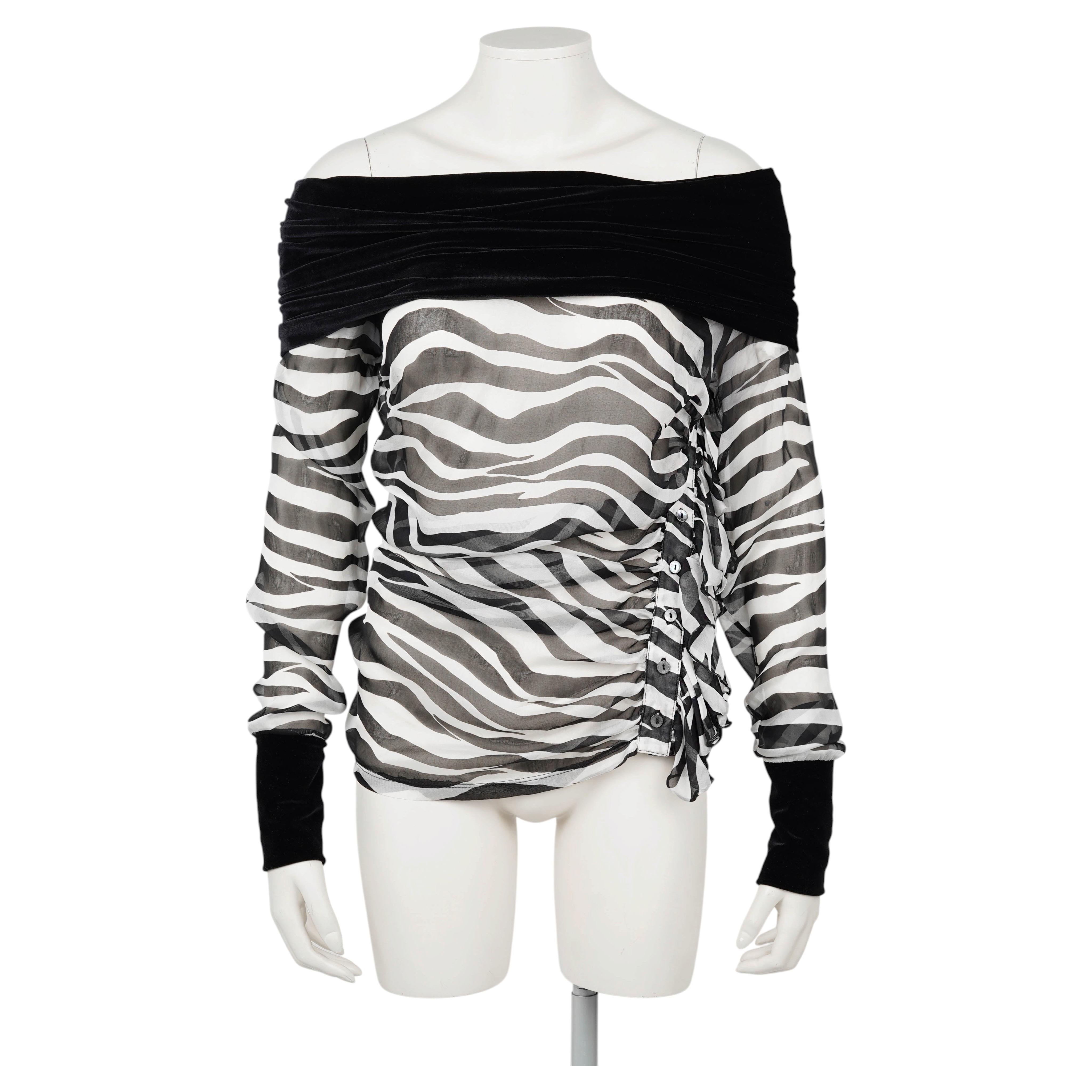 Dolce & Gabbana Anfang der 2000er Jahre Zebradruck Seidenchiffon & Samt Schulterfreies Oberteil