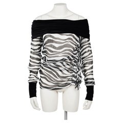 Dolce & Gabbana Early 2000s Zebra Print Silk Chiffon & Velvet Off-Shoulder Top