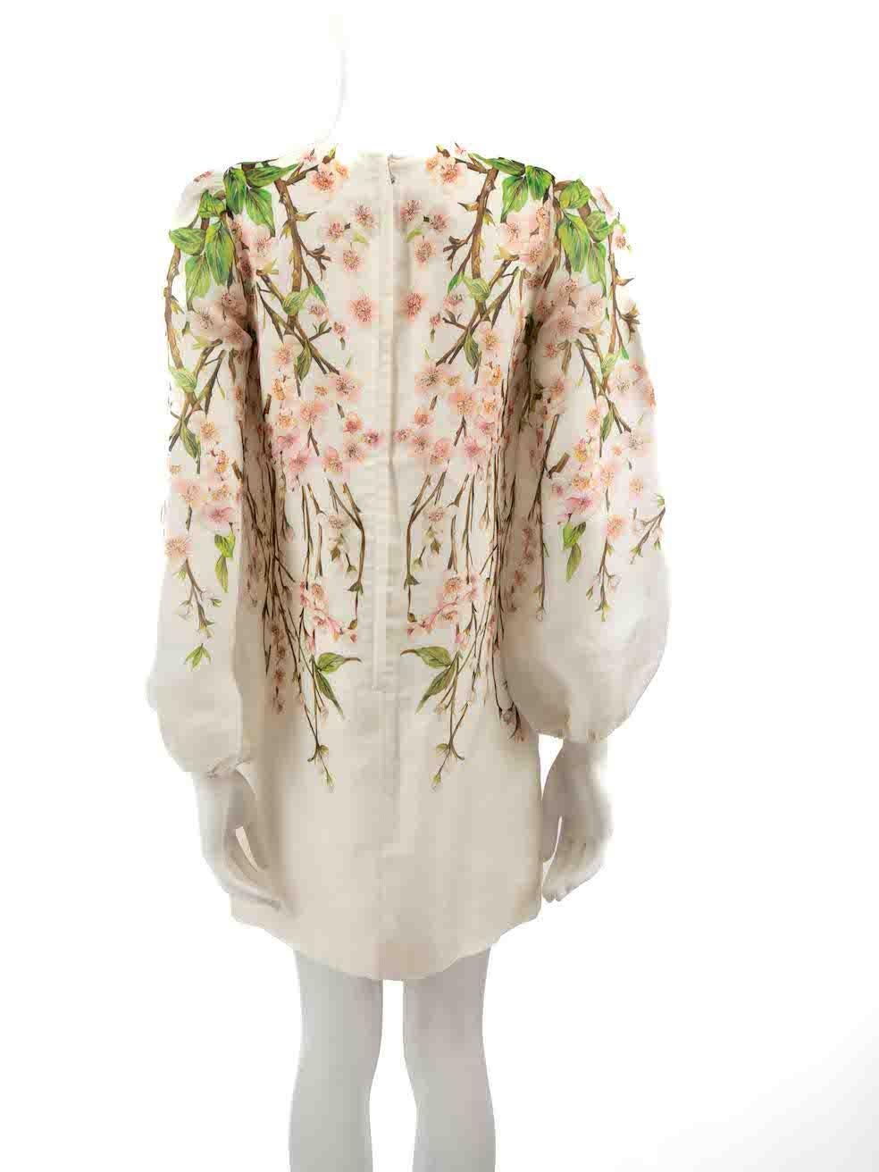 Dolce & Gabbana Ecru Silk Floral Print Mini Dress Size S In Good Condition For Sale In London, GB