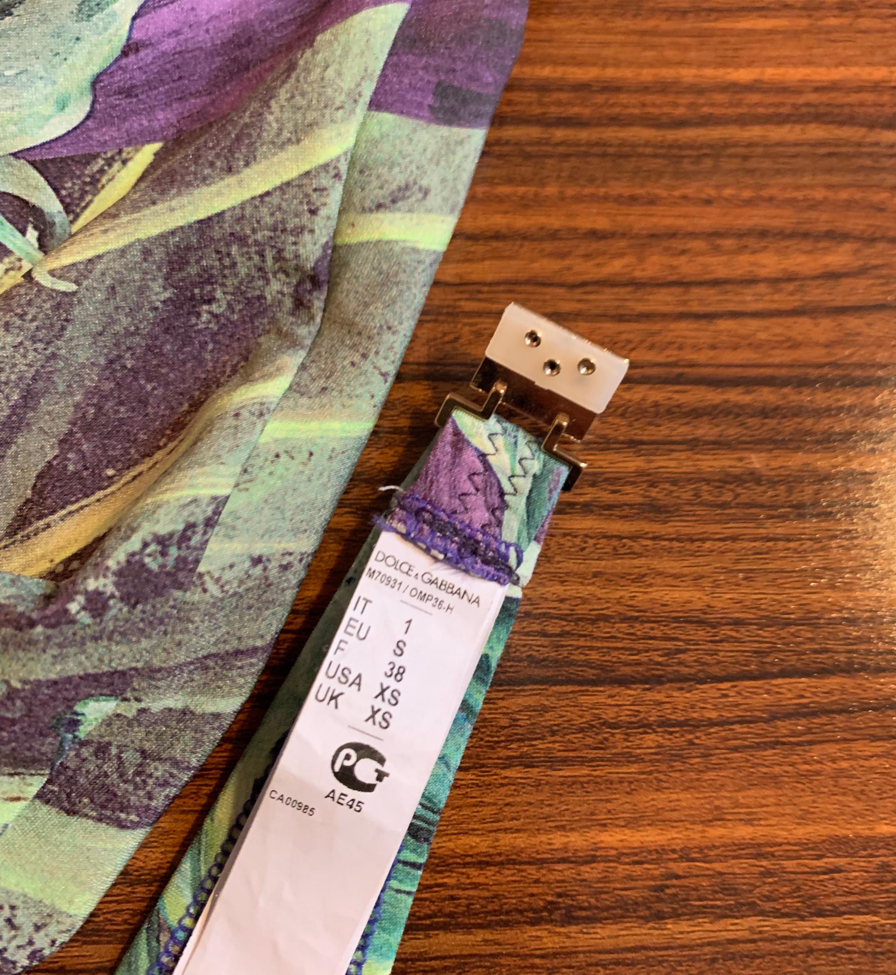 Dolce & Gabbana Eggplant Aubergine Bathing Swimming Suit Purple Green White In Excellent Condition In San Francisco, CA