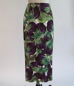 Dolce & Gabbana Eggplant Aubergine Print Midi Pencil Skirt Purple and Green