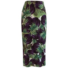 Dolce & Gabbana Eggplant Aubergine Print Midi Pencil Skirt Purple and Green 