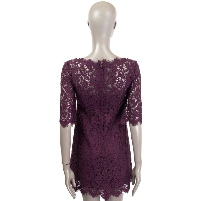 DOLCE and GABBANA eggplant LACE Short Sleeve Shift Dress 38 XS at 1stDibs | eggplant  lace dress