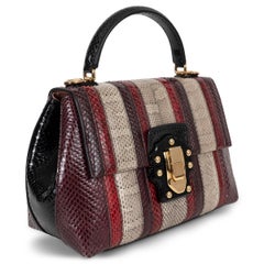 DOLCE & GABBANA eggplant red taupe LUCIA PATCHWORK STRIPED KARUNG Bag
