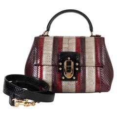 DOLCE & GABBANA eggplant red taupe LUCIA PATCHWORK STRIPED KARUNG Bag