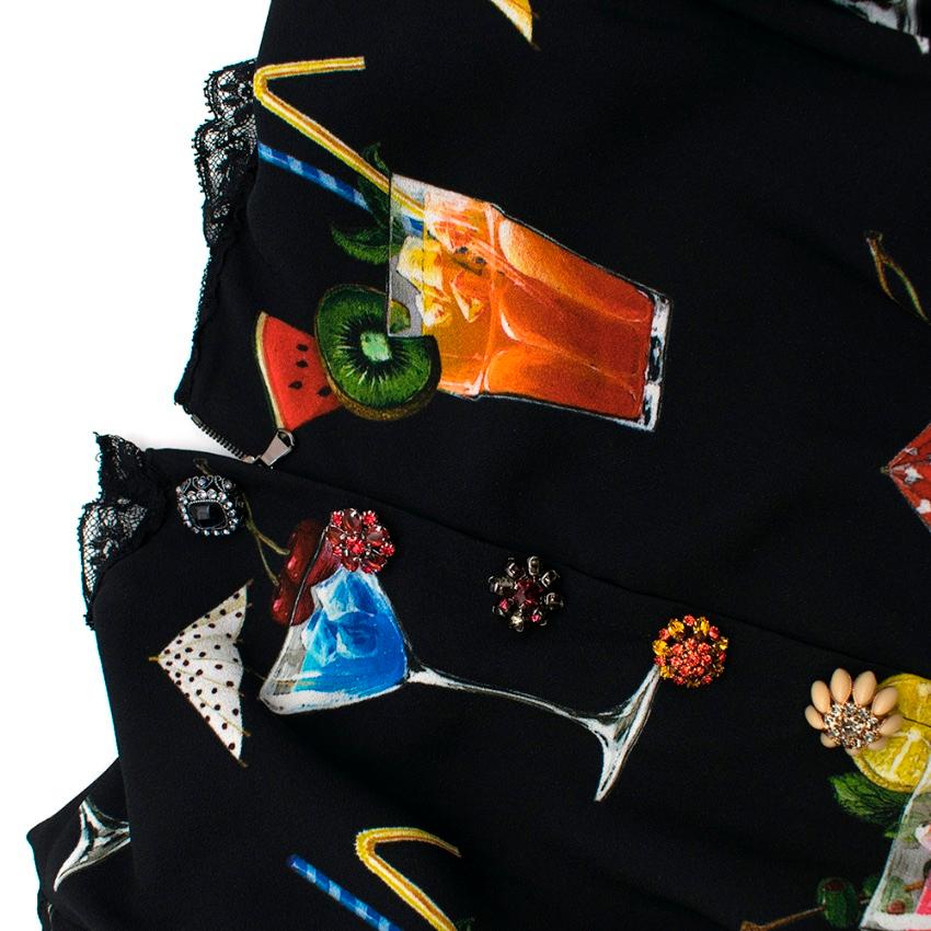 Dolce & Gabbana Embellished Cocktail Print Crepe De Chine Dress - Size S In Excellent Condition In London, GB