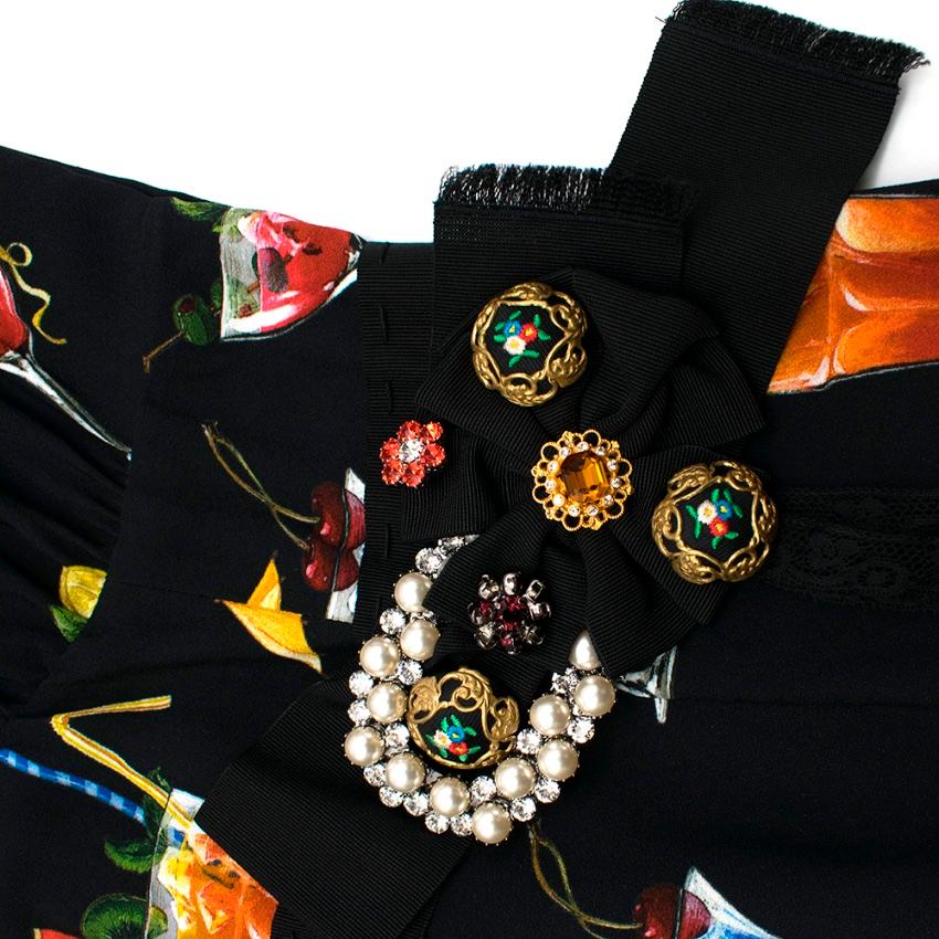 Women's Dolce & Gabbana Embellished Cocktail Print Crepe De Chine Dress - Size S