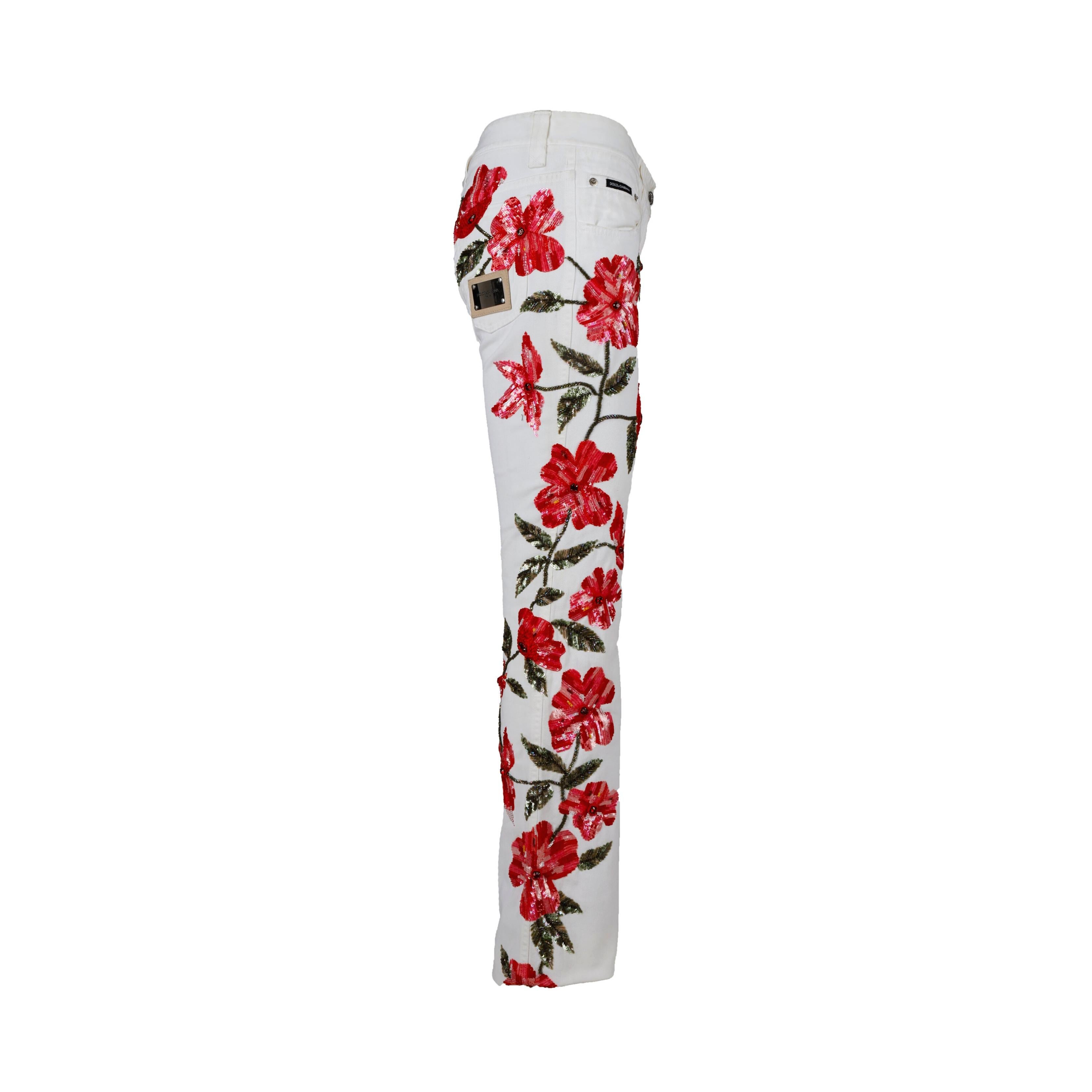 Gray Dolce & Gabbana Embellished Floral Pants For Sale