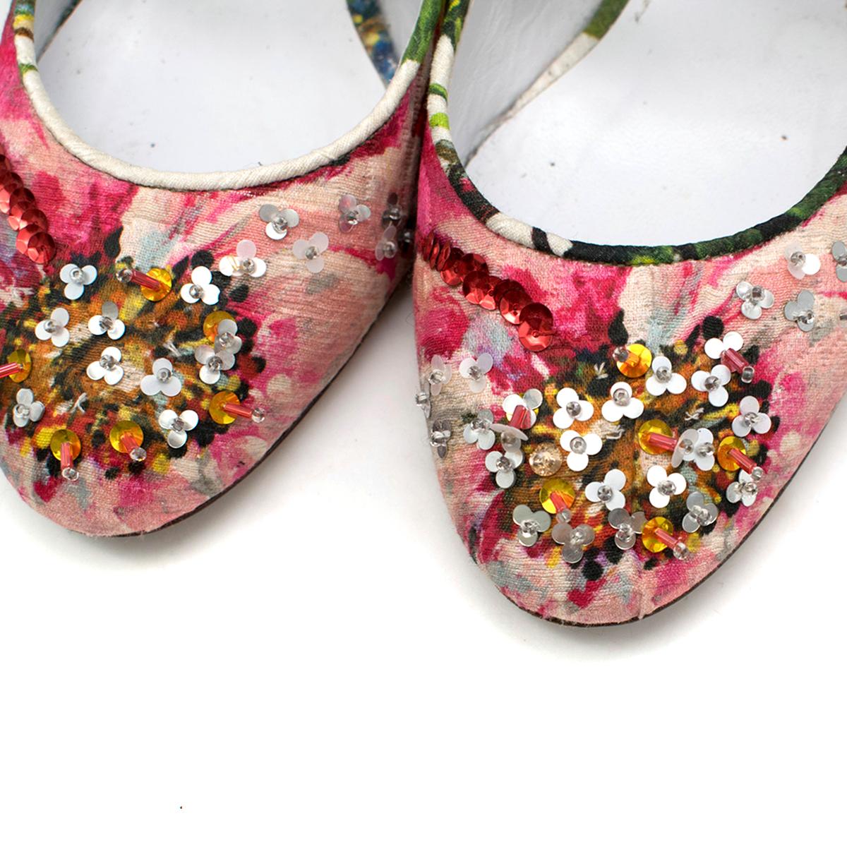  Dolce& Gabbana Embellished Floral Printed Pumps UK 3 In Good Condition For Sale In London, GB