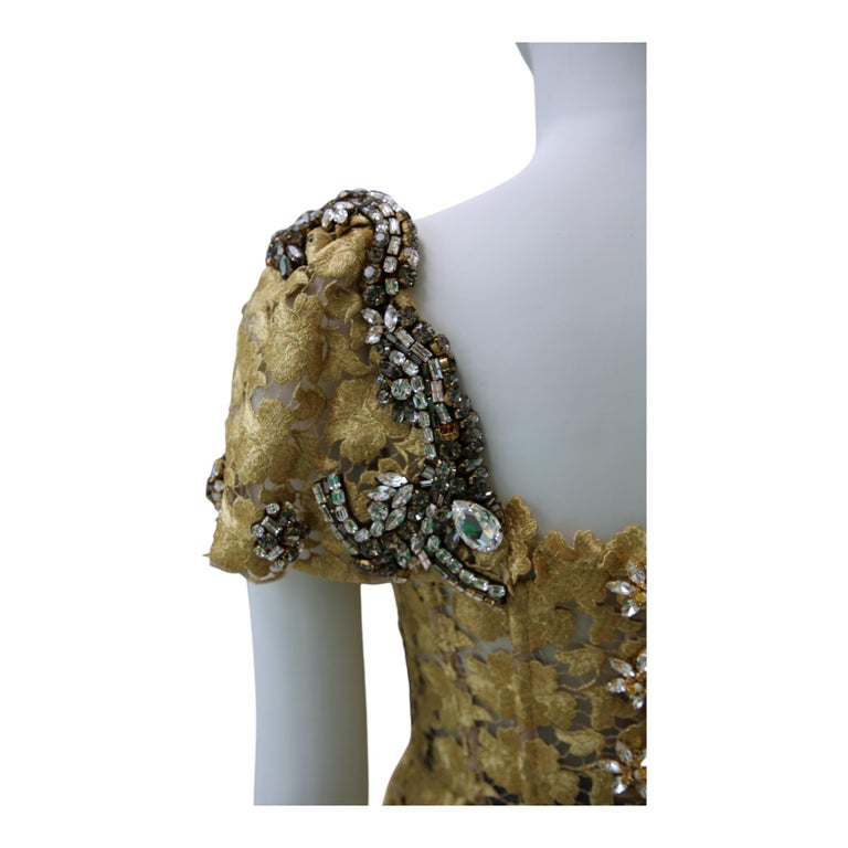 Dolce and Gabbana Embellished Gold Lace Mini Dress  RARE FIND at 1stDibs