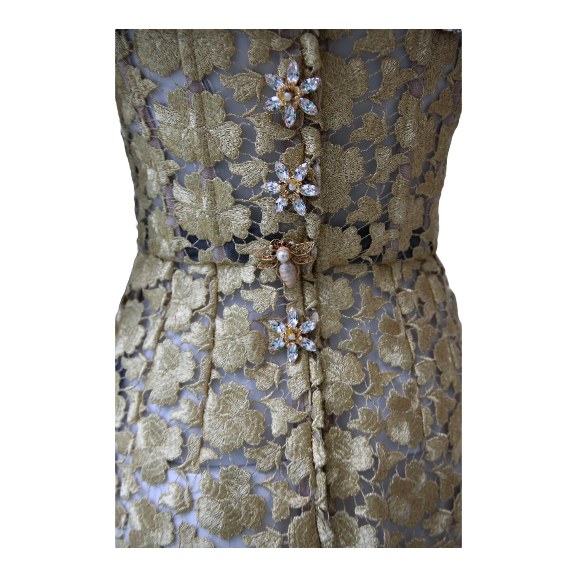 Dolce & Gabbana Embellished Gold Lace Mini Dress – RARE FIND For Sale 1