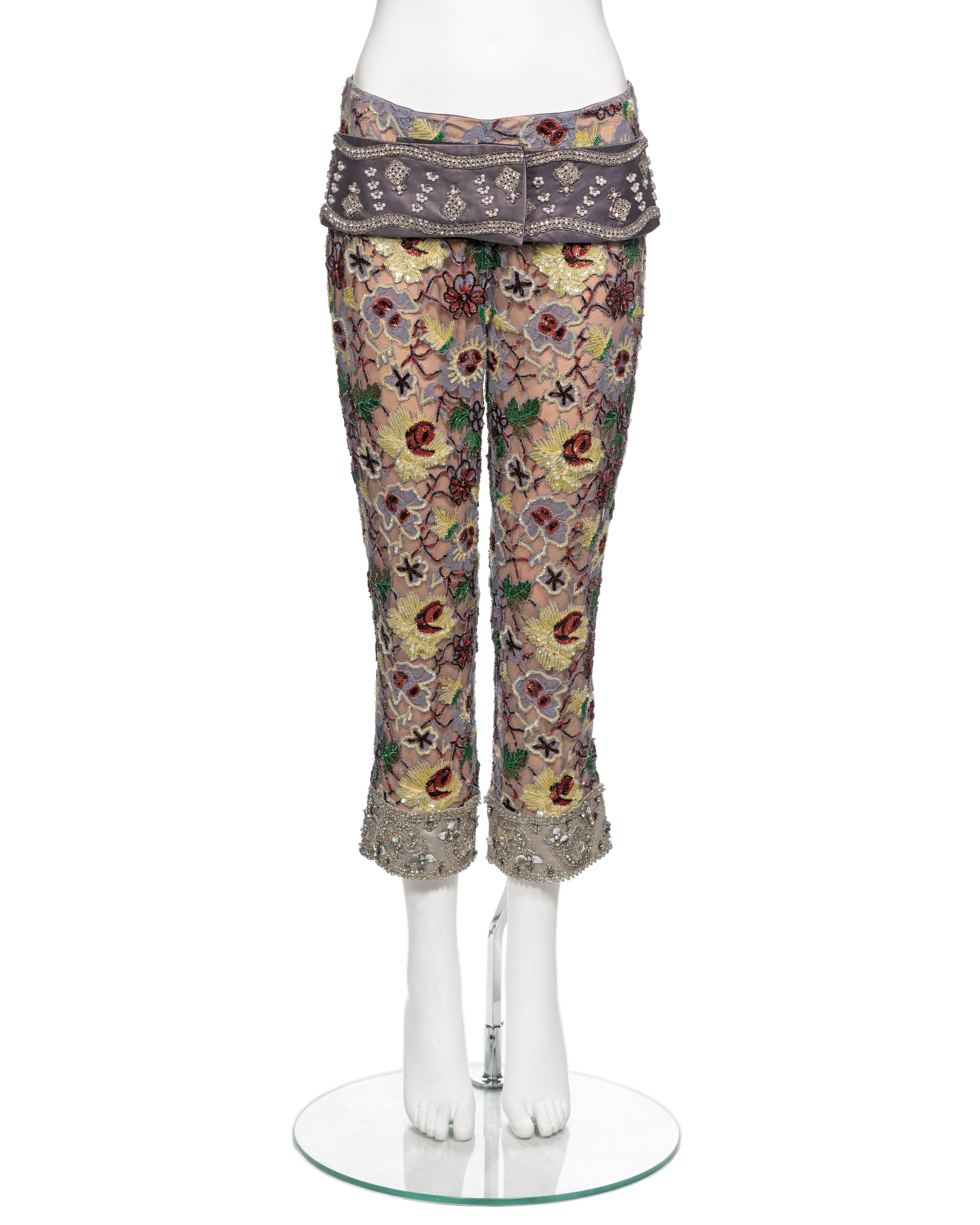Women's Dolce & Gabbana Embellished Lace Capri Pants and Belt Set, FW 1999 For Sale