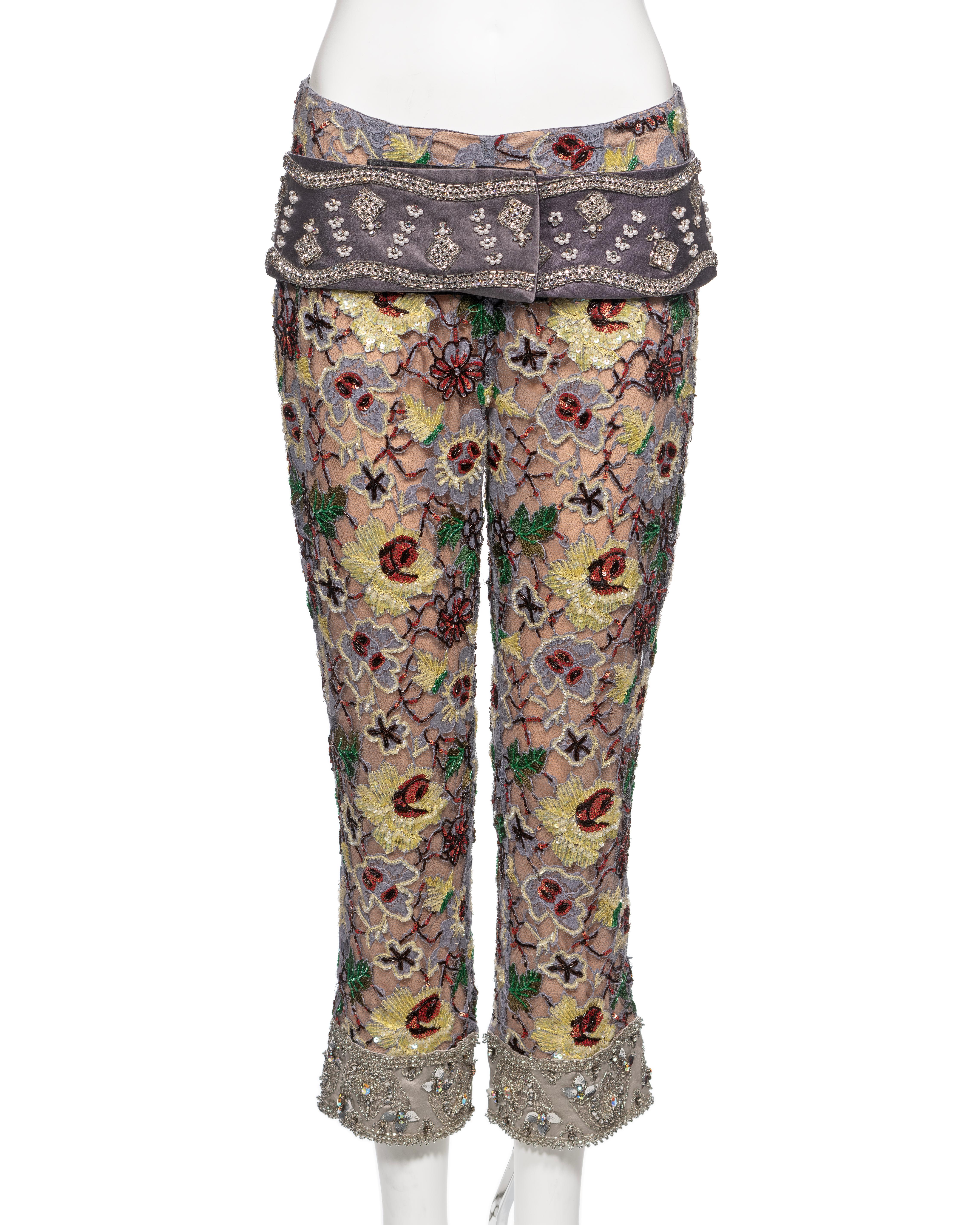 Dolce & Gabbana Embellished Lace Capri Pants and Belt Set, FW 1999 For Sale 1