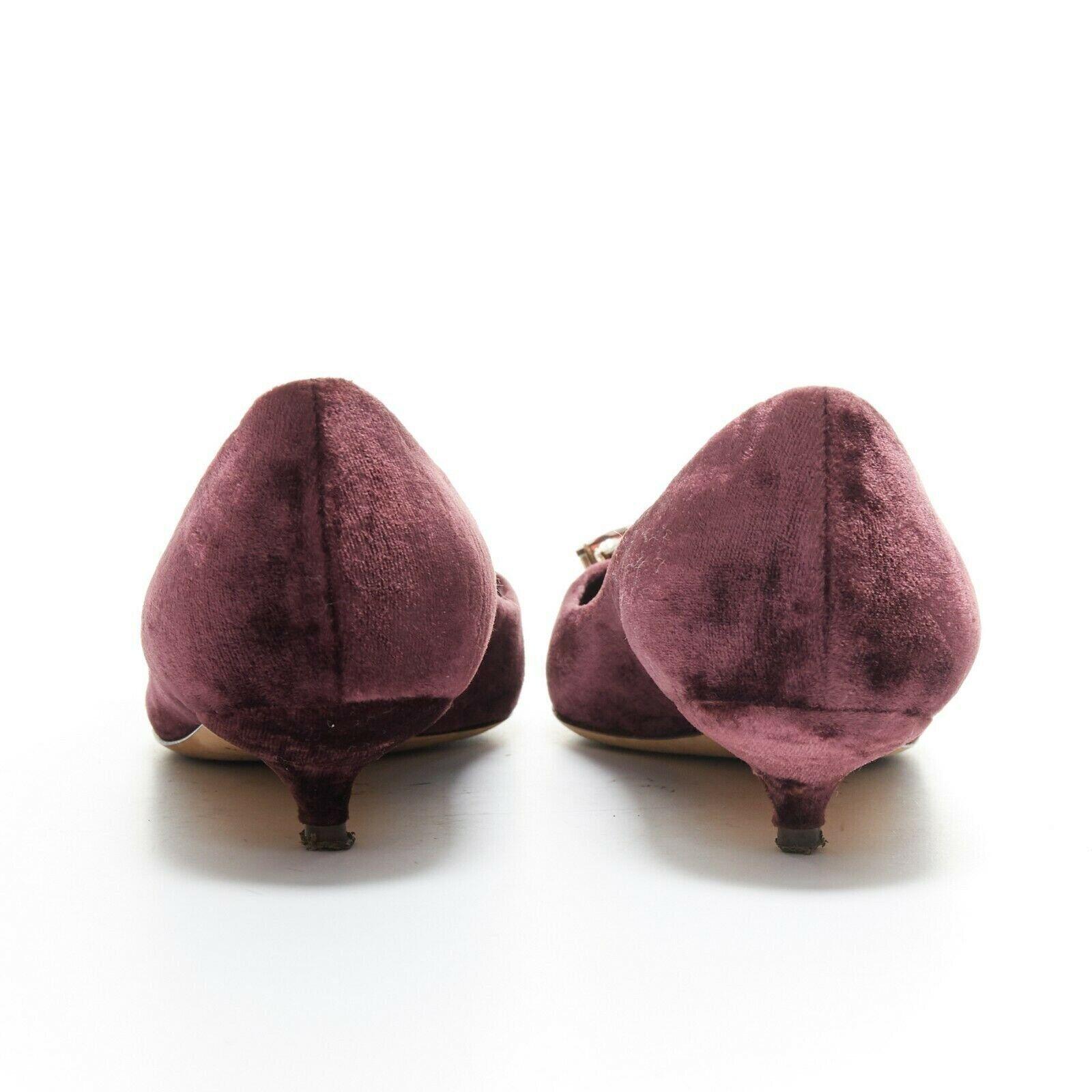 Women's DOLCE & GABBANA embellished purple velvet crystal toe kitten heel pumps EU36.5 For Sale