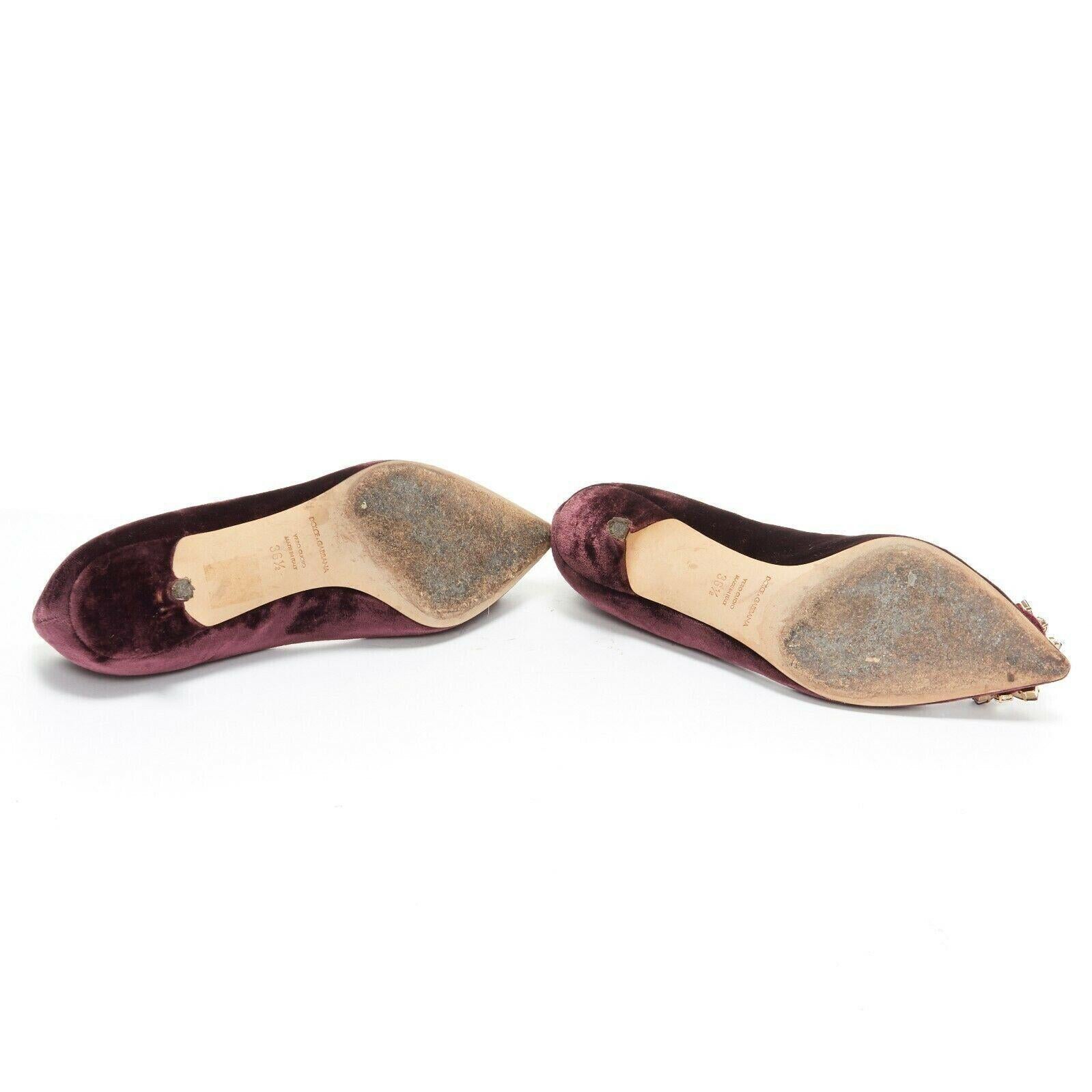 DOLCE & GABBANA embellished purple velvet crystal toe kitten heel pumps EU36.5 For Sale 1