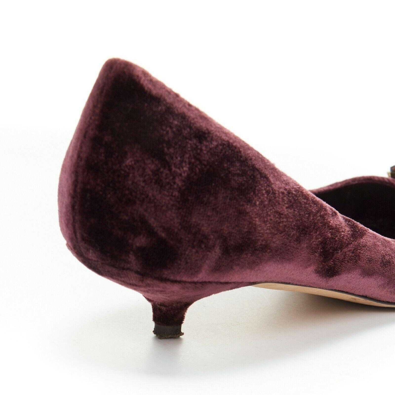 DOLCE & GABBANA embellished purple velvet crystal toe kitten heel pumps EU36.5 For Sale 2