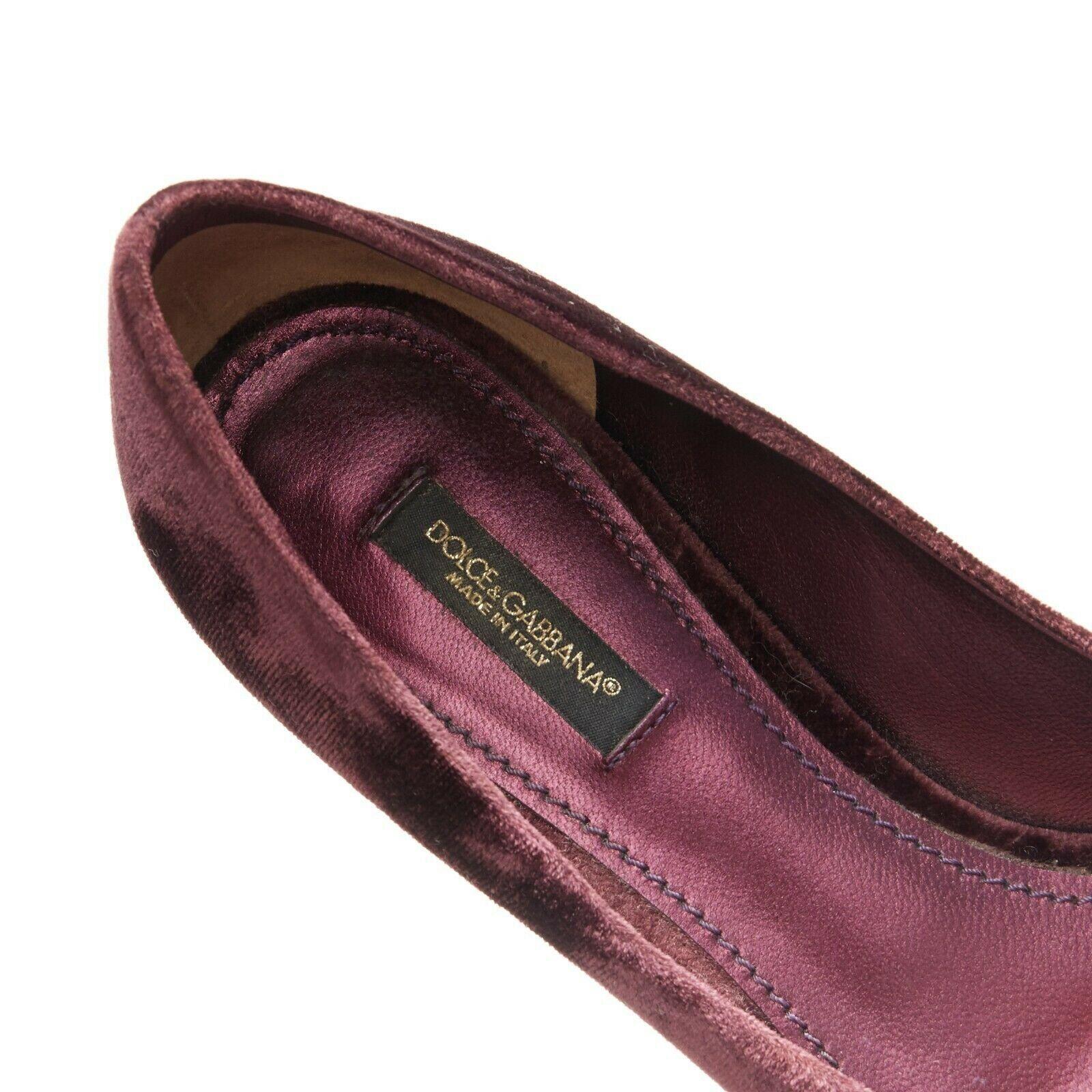 DOLCE & GABBANA embellished purple velvet crystal toe kitten heel pumps EU36.5 For Sale 3