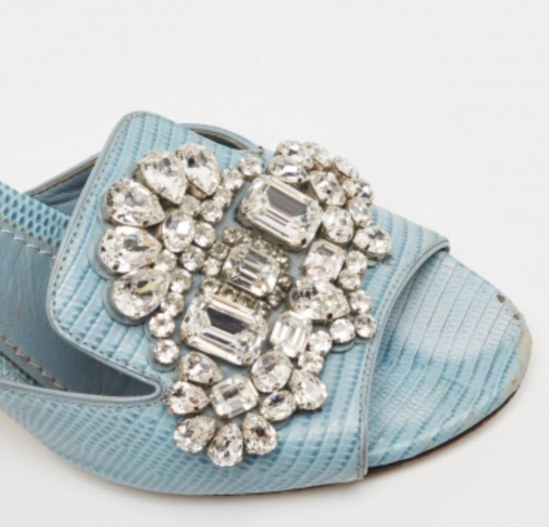 Dolce & Gabbana Embossed Lizard Crystal Embellished Slide Sandals Size 36 For Sale 2