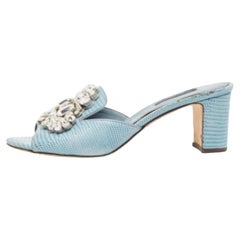 Dolce & Gabbana Embossed Lizard Crystal Embellished Slide Sandals Size 36