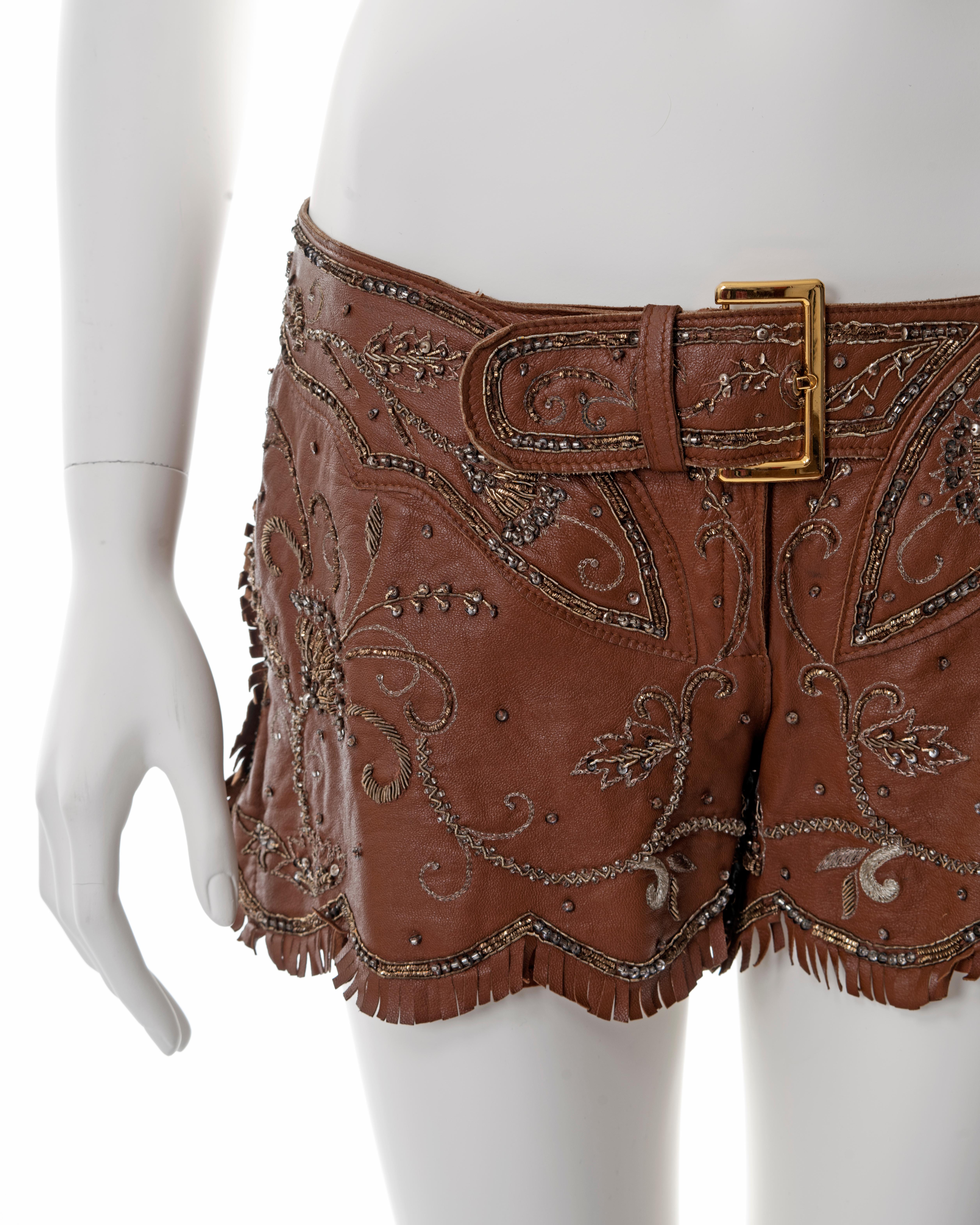 Dolce & Gabbana embroidered brown leather hot pants, ss 2001 1