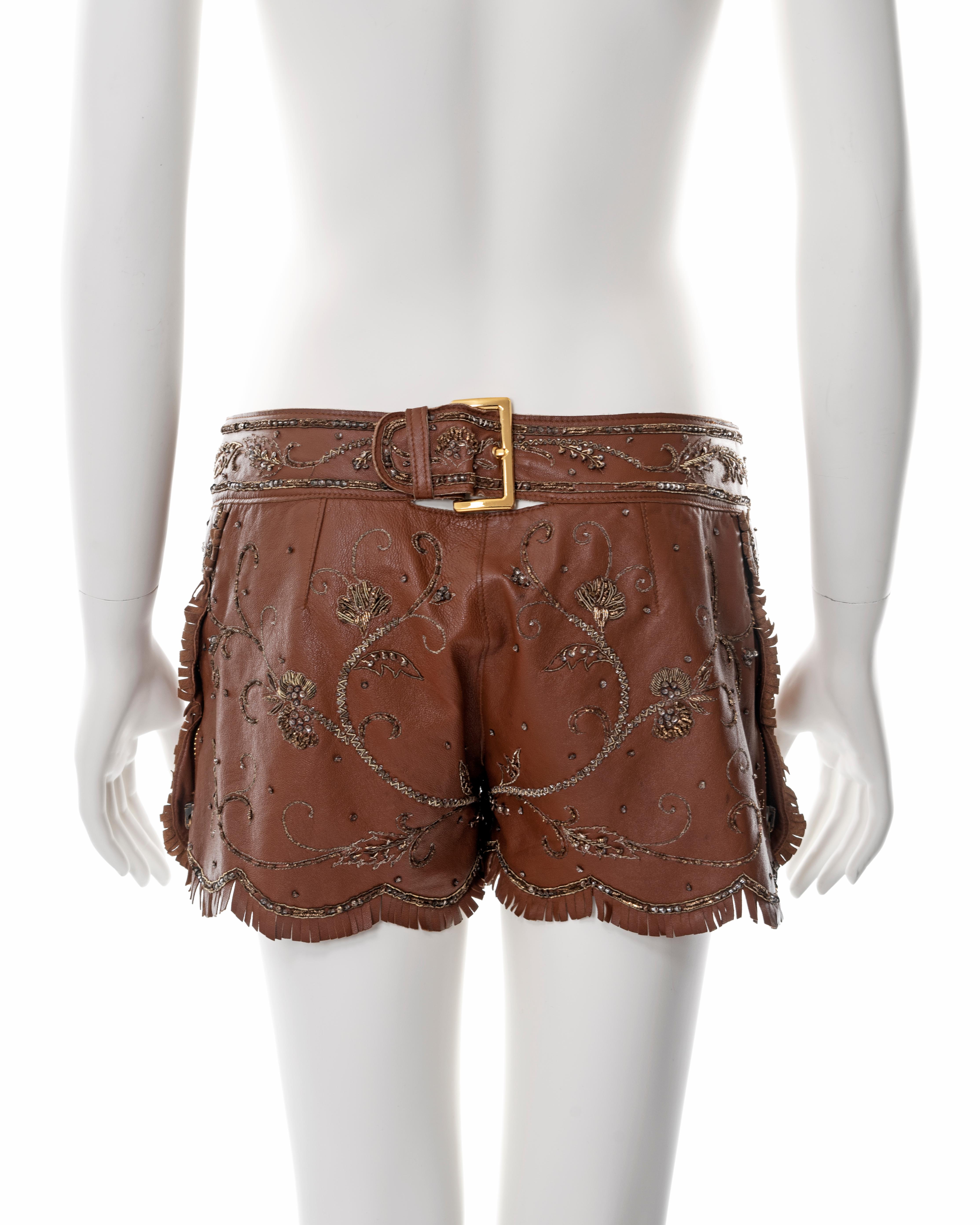 Dolce & Gabbana embroidered brown leather hot pants, ss 2001 3