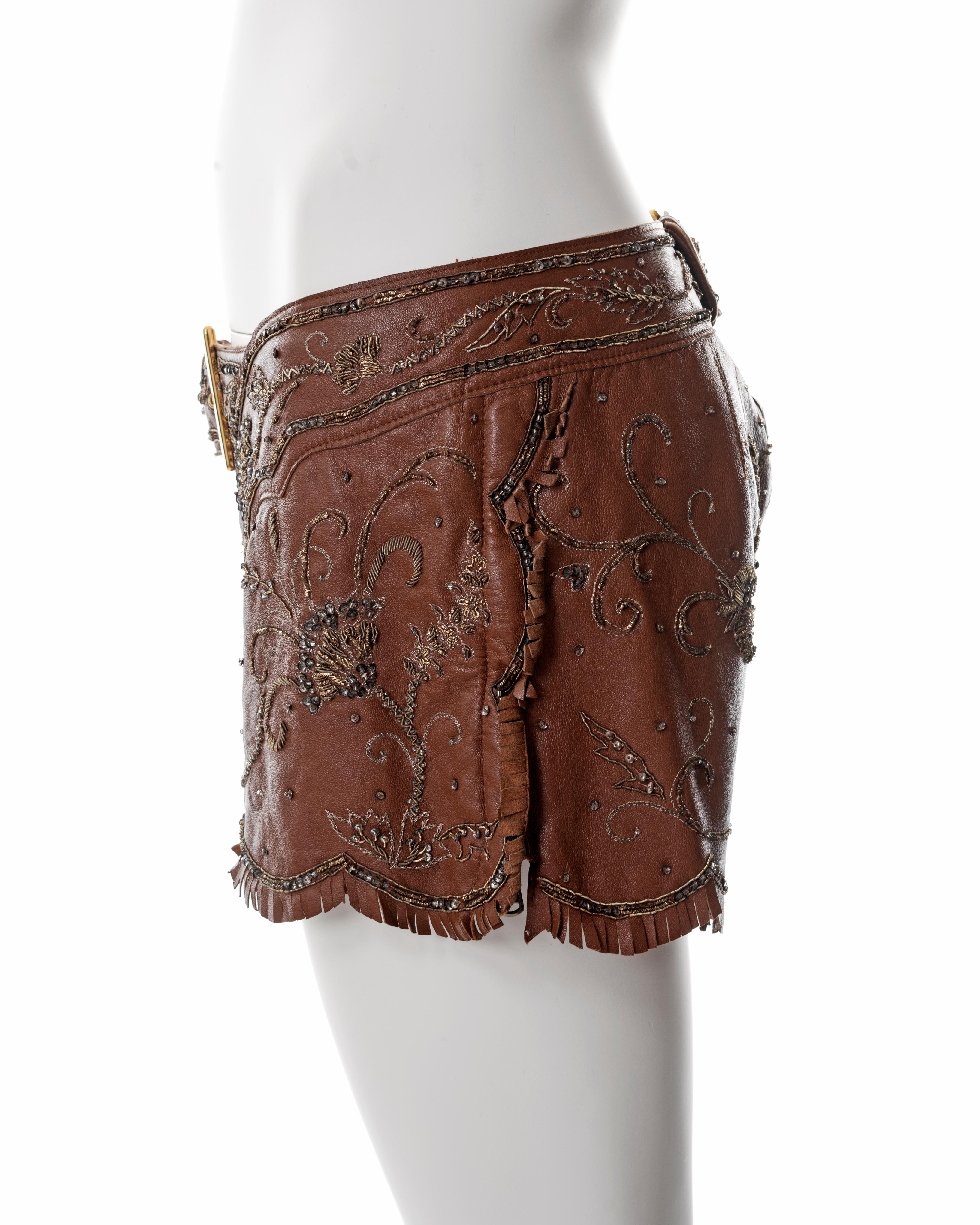 Dolce & Gabbana embroidered brown leather hot pants, ss 2001 5