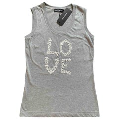 Dolce & Gabbana Embroidered "Love" Cotton T-Shirt in Grey