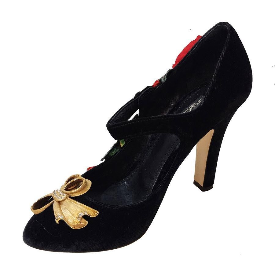 Velvet Black color Embroidery, small resins and golden metal Heel height cm 11 (4,33 inches) Original price euro 995