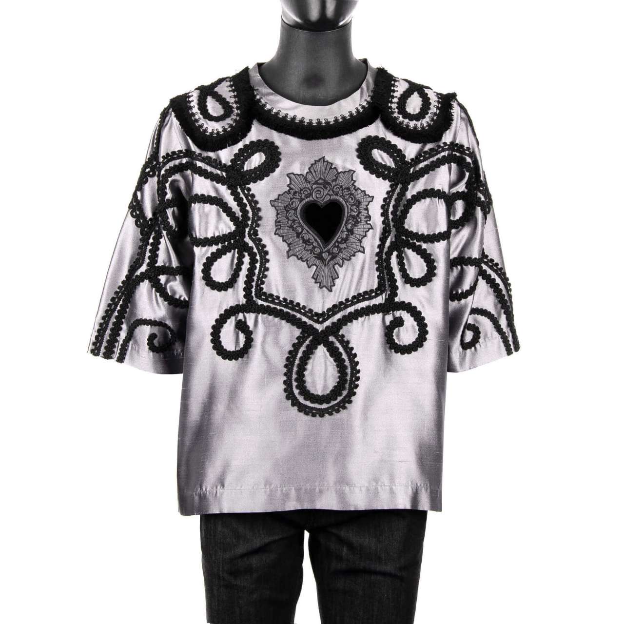 Dolce & Gabbana - Embroidered "Sacred Heart" Shirt Gray 46 For Sale