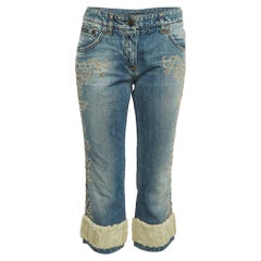 Dolce & Gabbana Bestickte Denim-Jeans mit Shearling-Besatz und Denim-Cropped M-Taille 34''