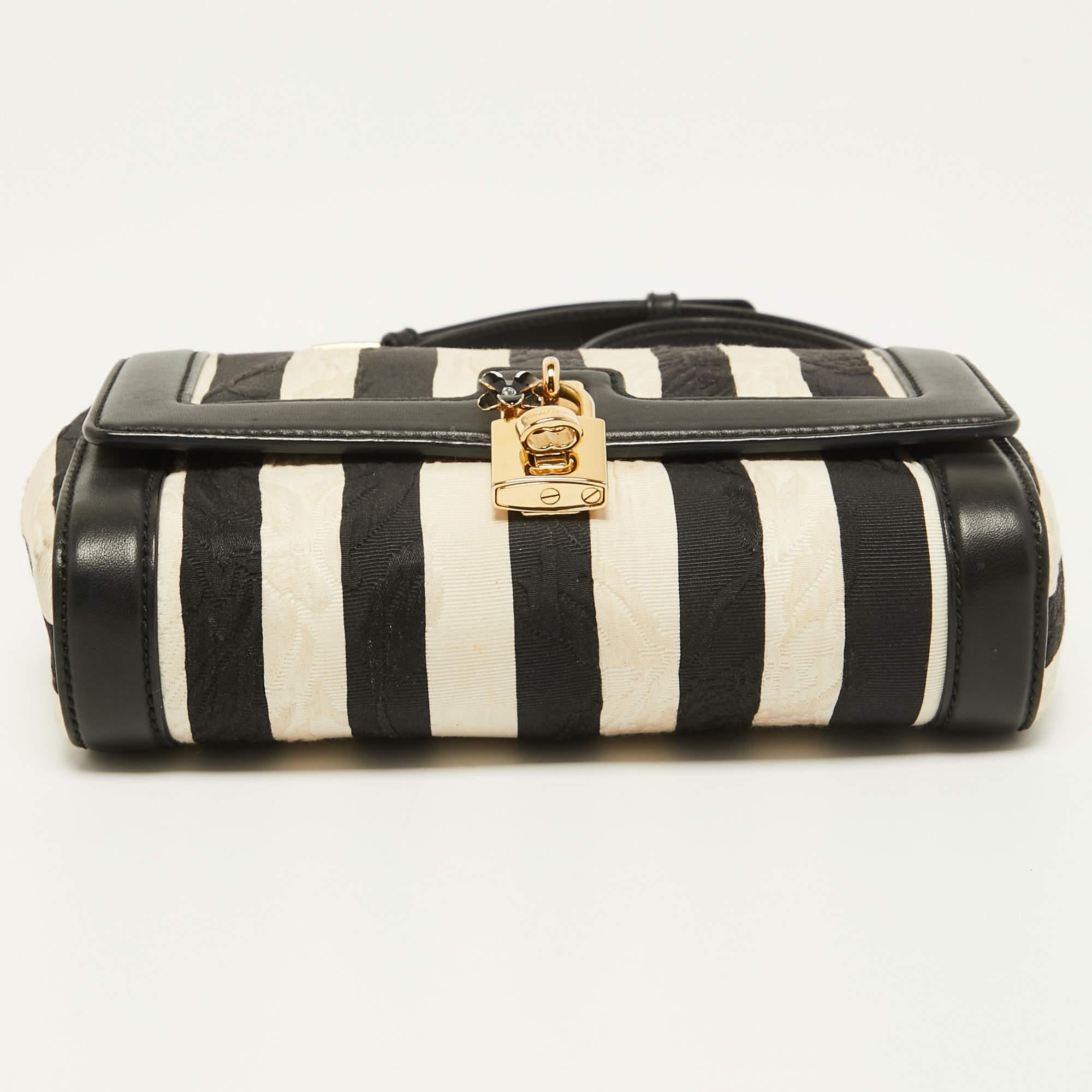 Dolce & Gabbana Embroidered Stripe Canvas and Leather Padlock Crossbody Bag 1