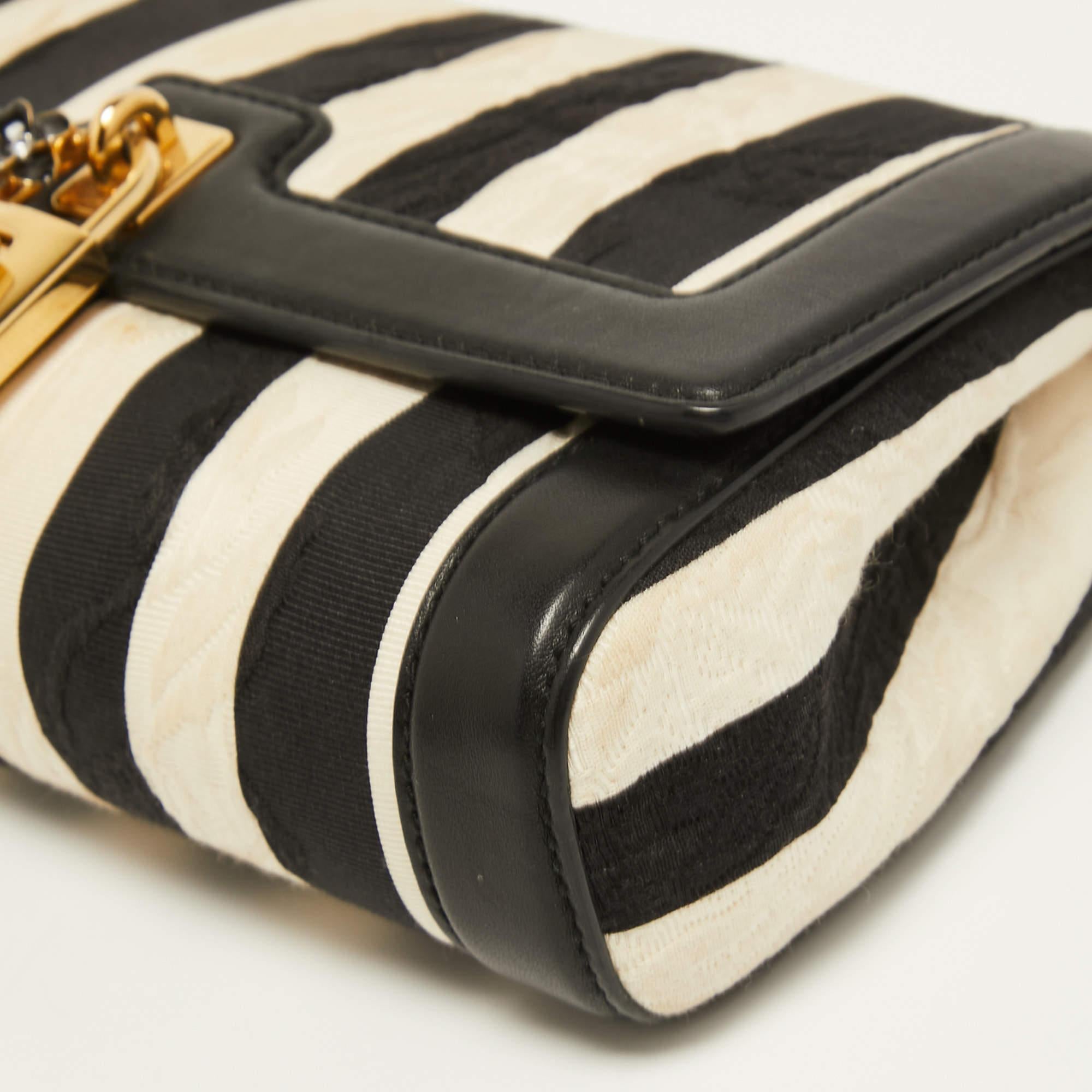 Dolce & Gabbana Embroidered Stripe Canvas and Leather Padlock Crossbody Bag 2
