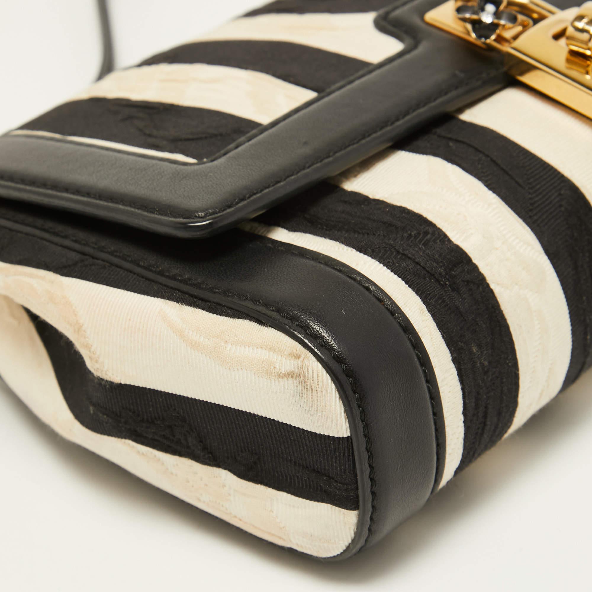 Dolce & Gabbana Embroidered Stripe Canvas and Leather Padlock Crossbody Bag 4