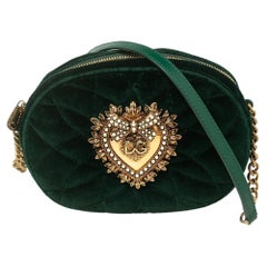 Dolce & Gabbana Emerald Matelassé Velvet Devotion Camera Crossbody Bag