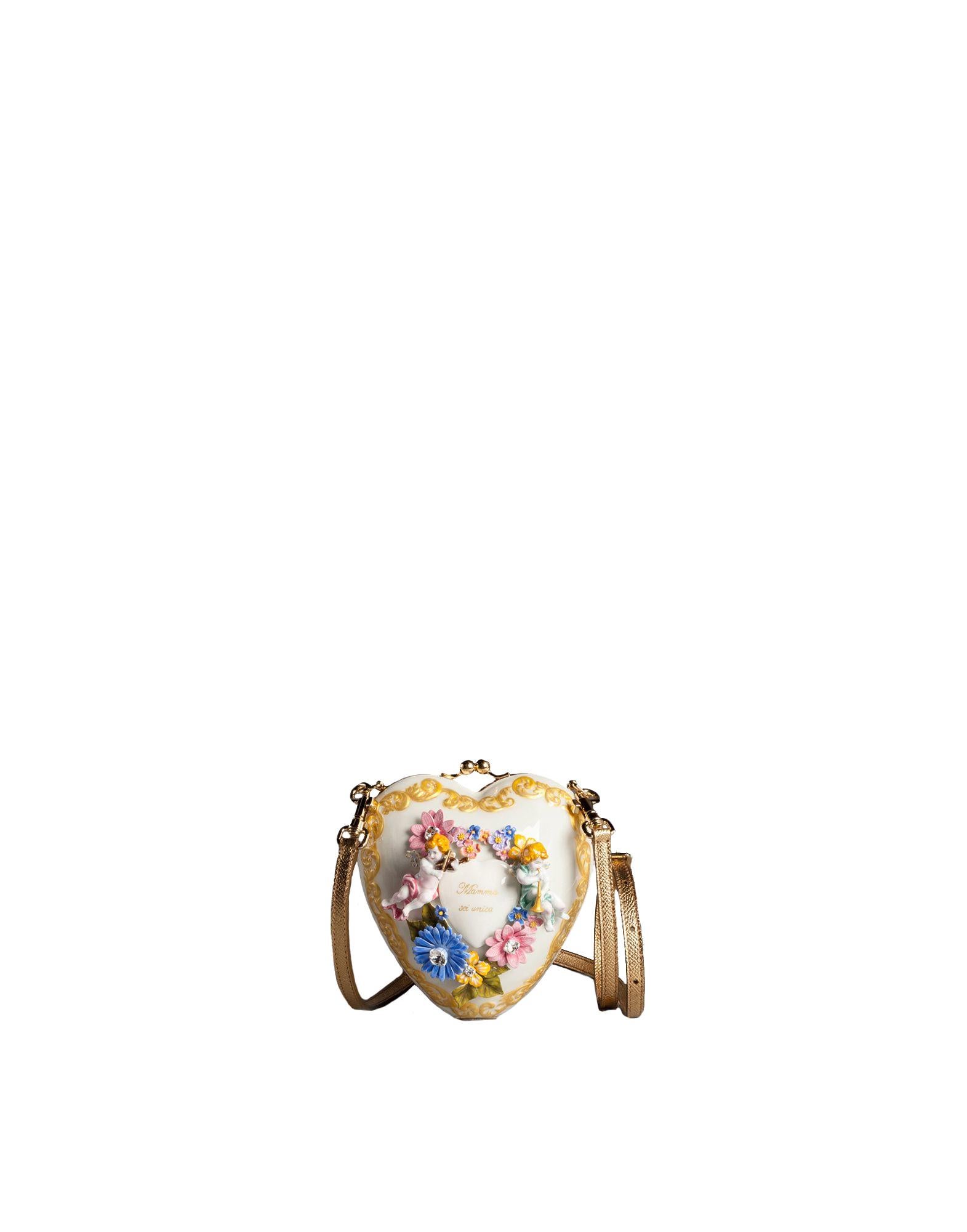 Gorgeous brand new with tags, 100% Authentic Dolce & Gabbana BOX bag purse.
Model: Sacred Heart Cuore
Style: Hand shoulder clutch
Material: 10% Aluminum, 10% Crystal, Porslin, Crystal, leather
Color: White with multicolor hand painted floral, gold