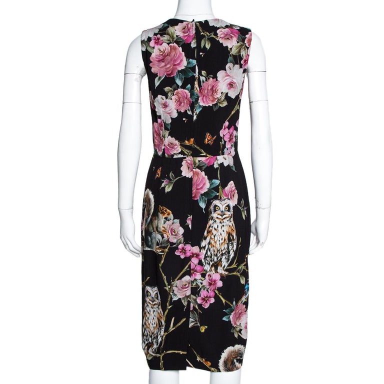 Dolce and Gabbana Enchanted Forest Print Crepe Fitted Dress S at 1stDibs