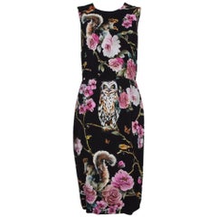 Dolce & Gabbana Enchanted Forest Print Crepe Fitted Dress S